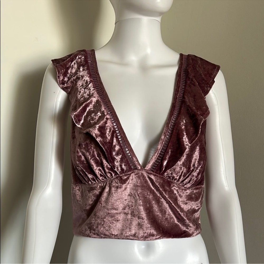 Free People Velvet Deep V Crop Top in Mauve